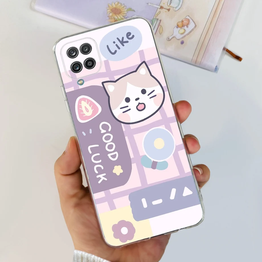 For Galaxy A12 A125F Samsung Cover Capa Case Bling Heart Butterlfly Flower Painting Fundas  For Samsung A12 SM-A125F Clear Cases