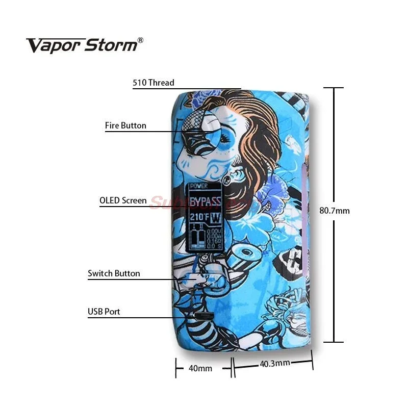 Vapor Storm 230 Cigarettes électroniques Vape Mod Kits 200w TC Box Mods utiliser double 18650 batterie dérivation TCR Mode 2ml Hawk Tank Ecig