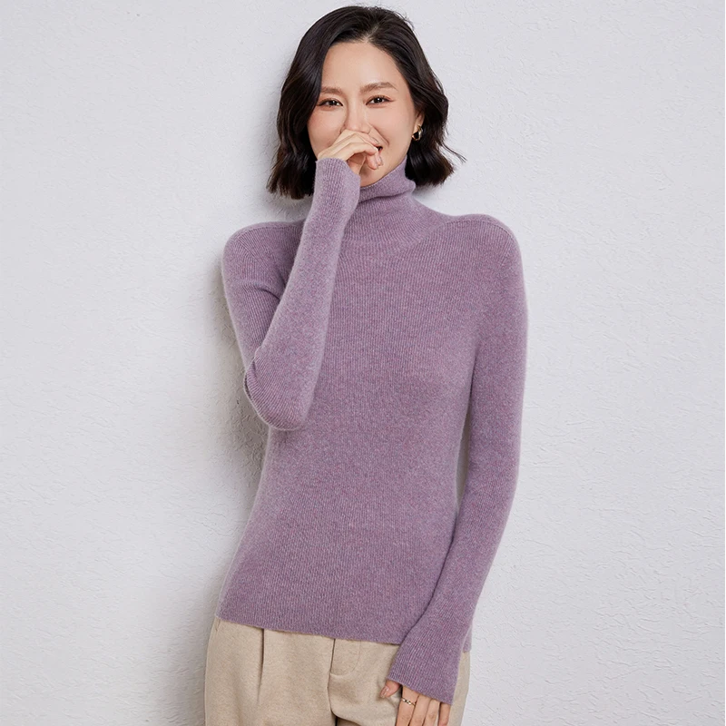 เสื้อสเวตเตอร์ไหมพรมแขนยาวคอสูงสำหรับผู้หญิง ใส่ได้ทั้งฤดูใบไม้ร่วงและฤดูหนาว ระบายอากาศได้ดี ทรงหลวม คุณภาพสูง