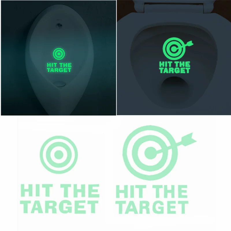 HIT THE TARGET Toilet Stickers Glow Waterproof Toilet Seat Posters Wc Washroom Reminder Sign Decals for Home Bathroom Decoration