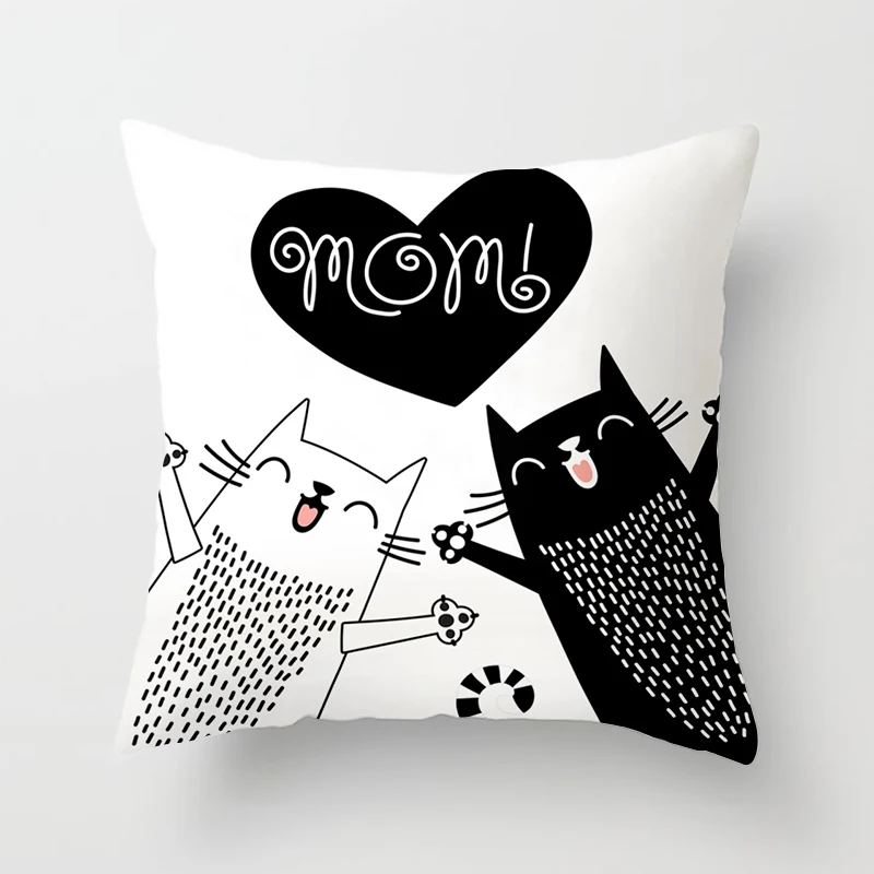 Funny Cute Black Lover Cat Pillowcase Cushion Cover 45*45 Polyester Pillow  Sofa Car Home Decor Room Decoration