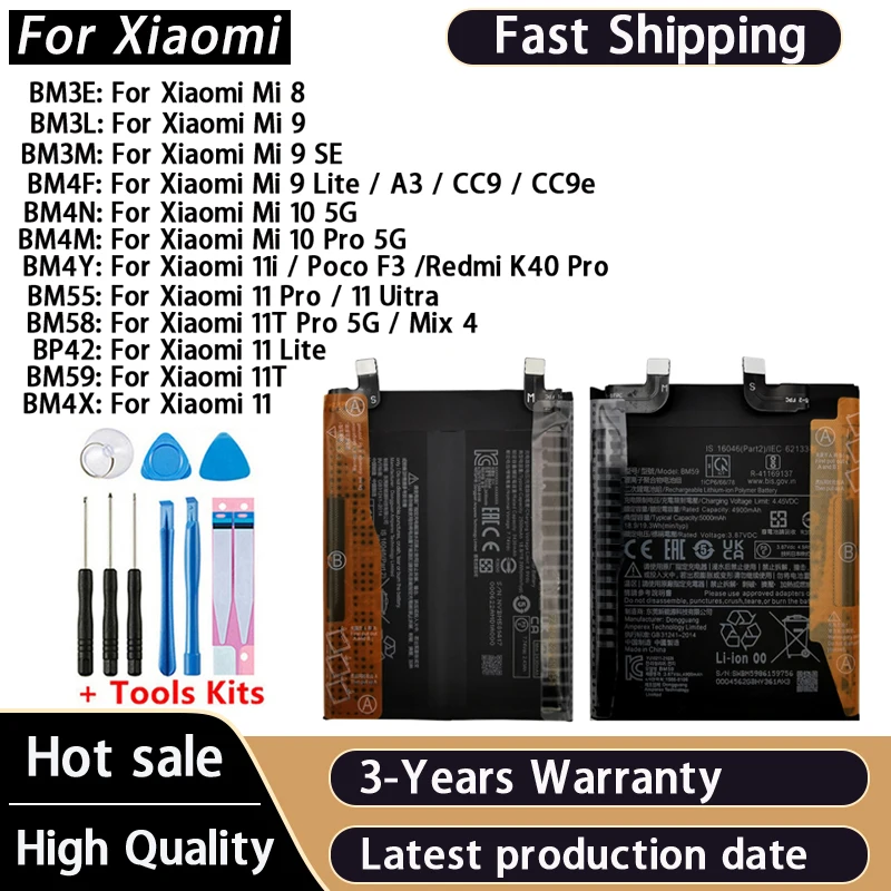 2026 Years Original Battery For Xiaomi Mi 8 9 10 11 11i 11T Ultra SE Lite 5G Pro Batteries BM4N BM4X BM4Y BP42 BM55 BM58 BM59