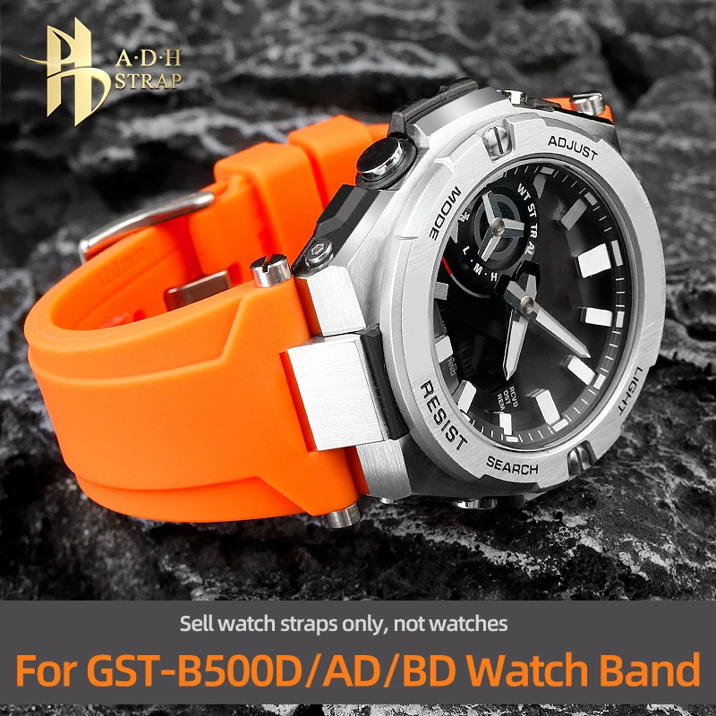 Special Concave Interface Silicone Watch Strap For Casio Heart of steel GST-B500D/AD/BD Rubber Strap Waterproof Bracelet 24mm