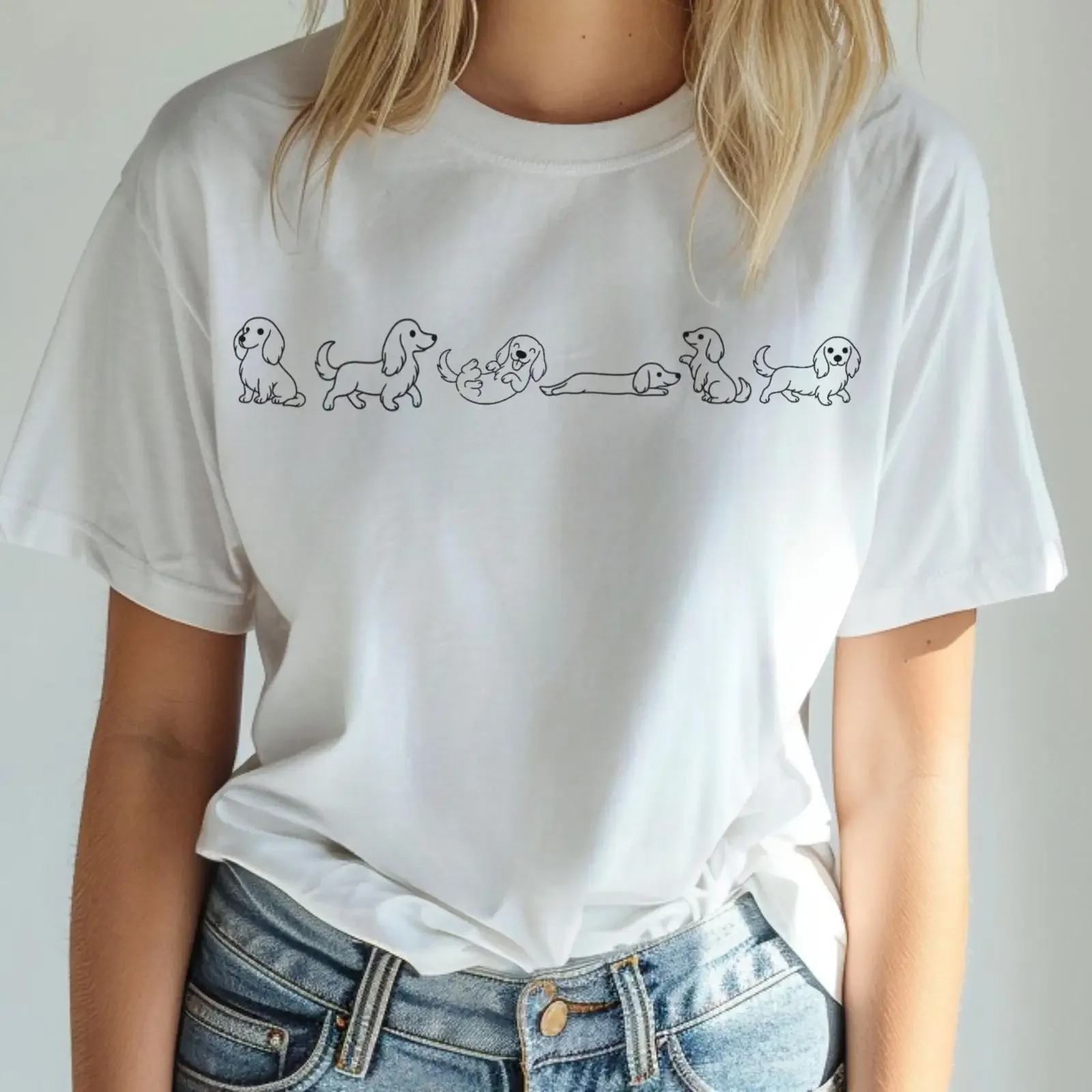 Minimalist Dachshund Loose Fit T shirt vintage Washed Stylish designer clothes Stretched Soft Unisex Casual Slightly streetwear