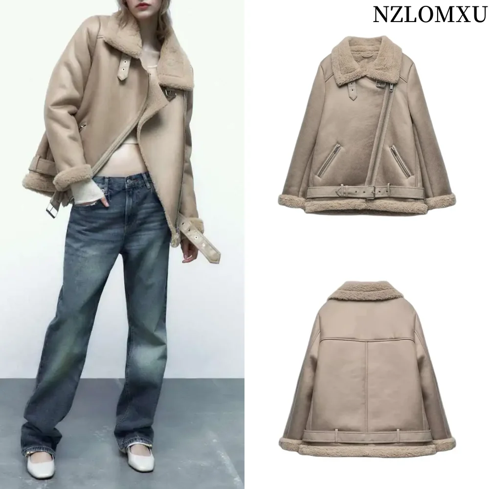 

Autumn and Winter New Women's Fur One-piece Soft and Comfortable Fleece Lapel with Belt Double-sided Jacket Coat Women's