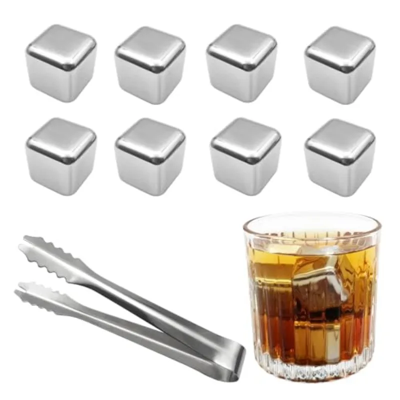 

8 Pcs Stainless Steel Ice Cubes for Drinks Reusable Stainless Wine Ice Tong for Whiskey Beverage Juice Father's Gifts