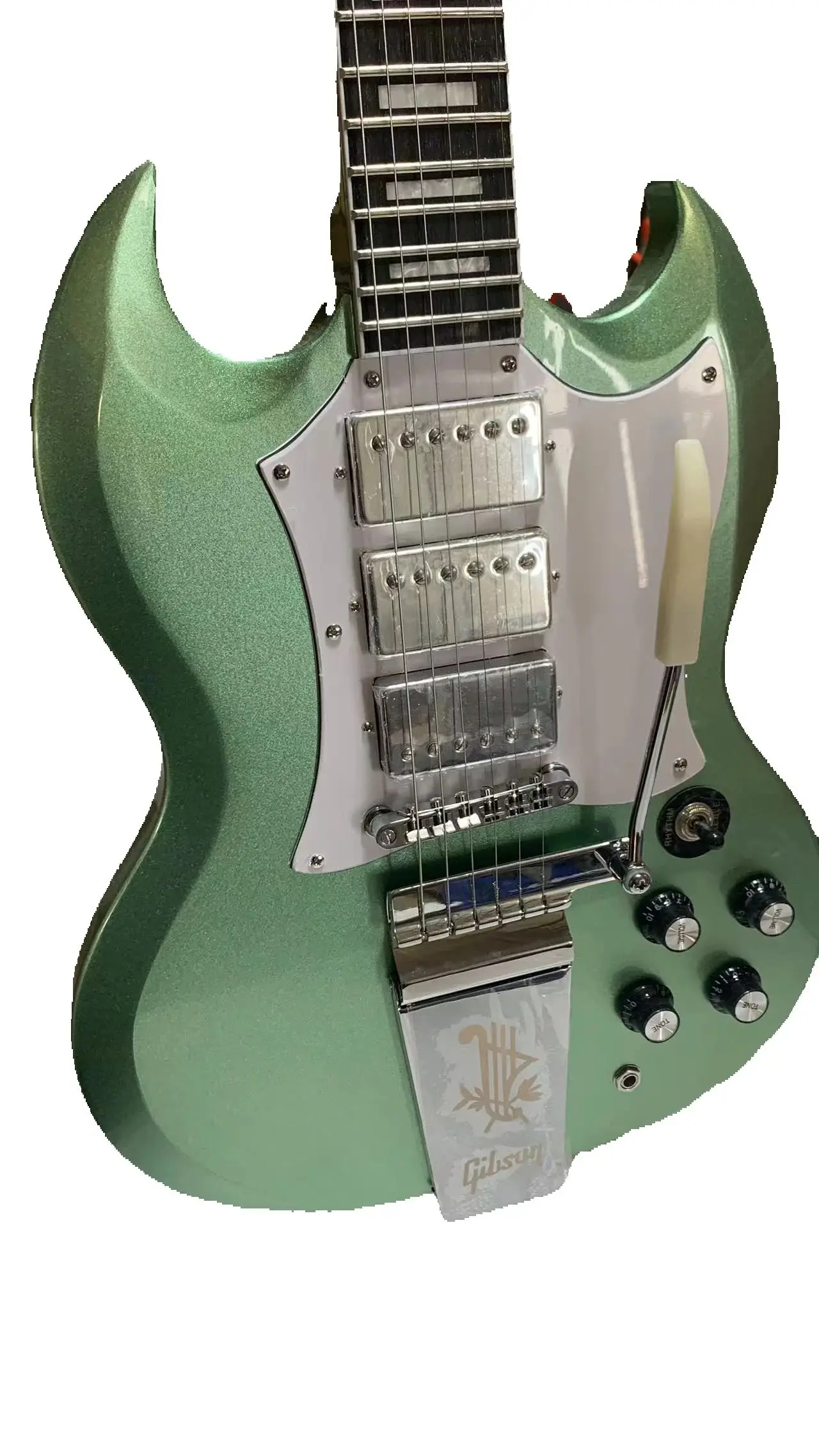 SG Electric Guitar Cream Green Color Golden Hardware Mahogany Body 6 Strings Handcrafted Guita