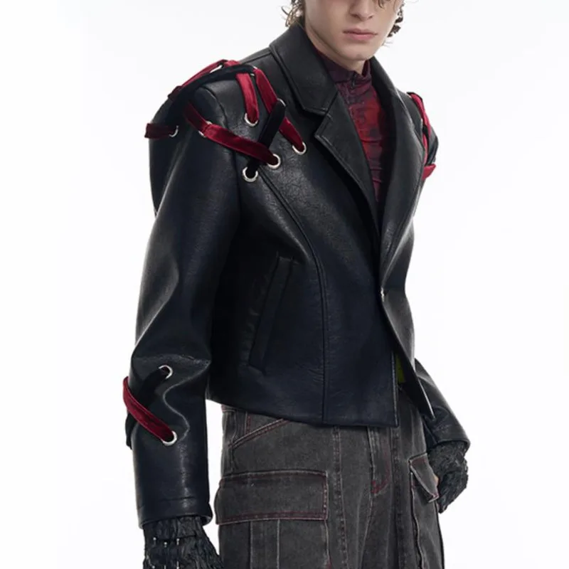 WVGA Spring Autumn New Man Tide Short Leather Jackets Trendy Padded Shoulder Niche Chic Casual Turn-Down Collar Coats Ins W13103