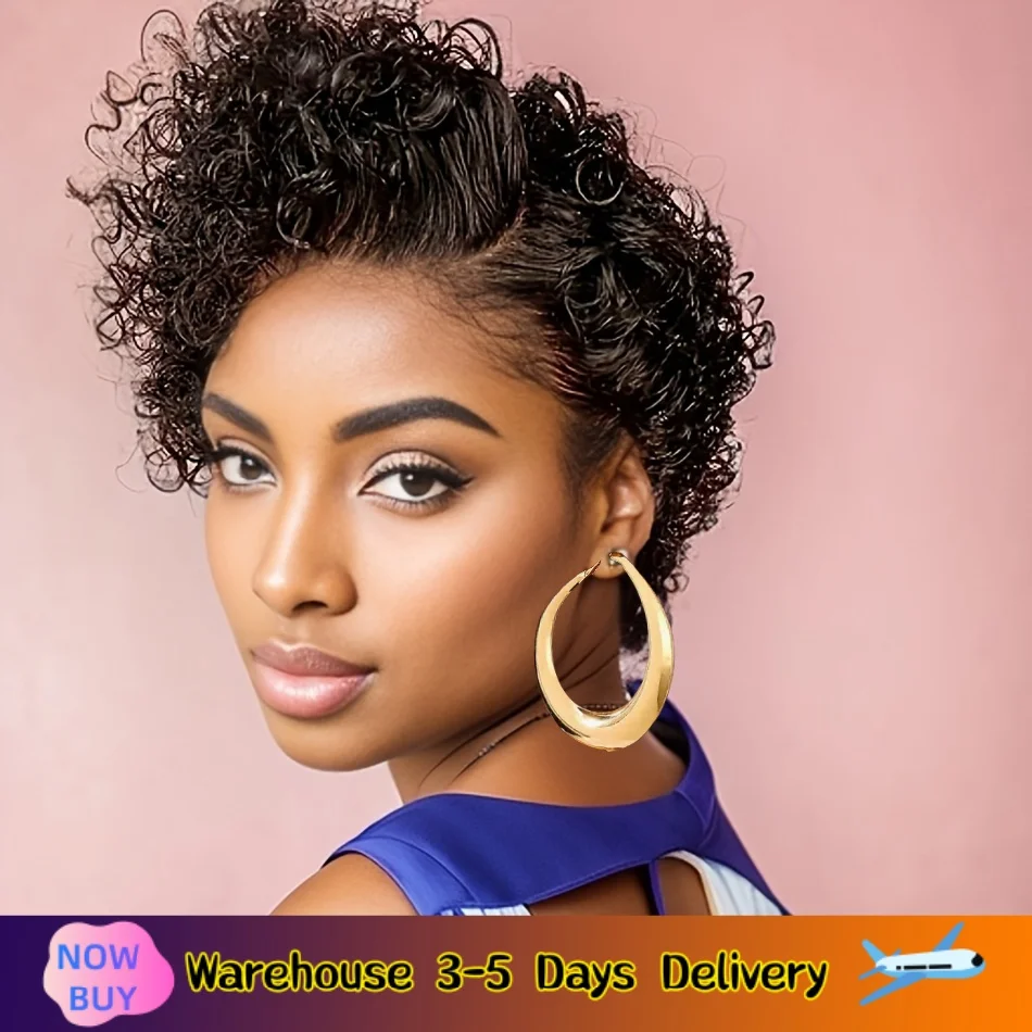 

Short Curly Pixie Cut Lace Wig Pre plucked Bob Wig 13X4X1 T Part Lace Wig Curly Human Hair Wigs 180% Densiity