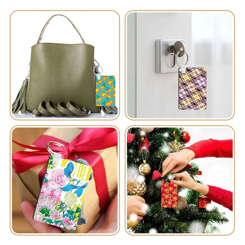 ABRE-200 Pack Sublimation Keychain Blank Double Sided Heat Transfer Blank MDF Blank Board Key Ring Blank Sublimation DIY