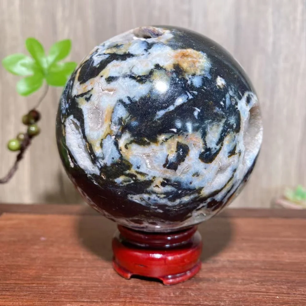 Big Natural Unique Black Carribean Calcite Druzy Raw Geode Sphere Healing Crystal Reiki Energy Home Decor Crafts Gift+Stand