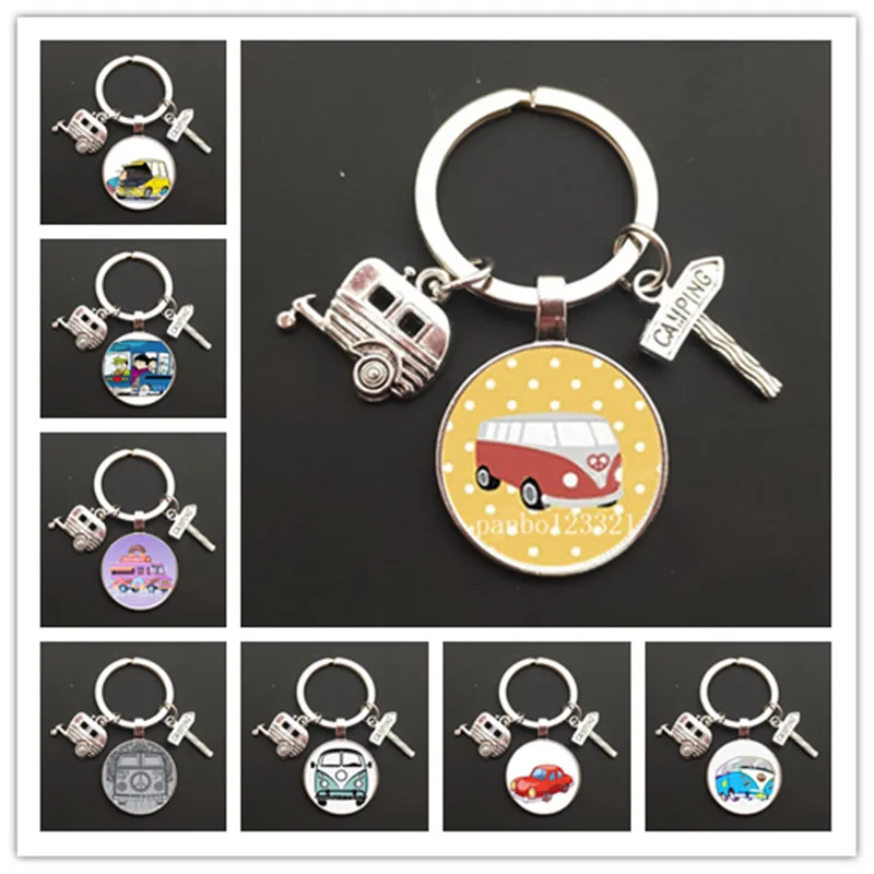 New Cute Camper Wagon Keychain, I Love Camping Keychain, Trailer Signpost Keychain, Vacation Travel Memorial Gift