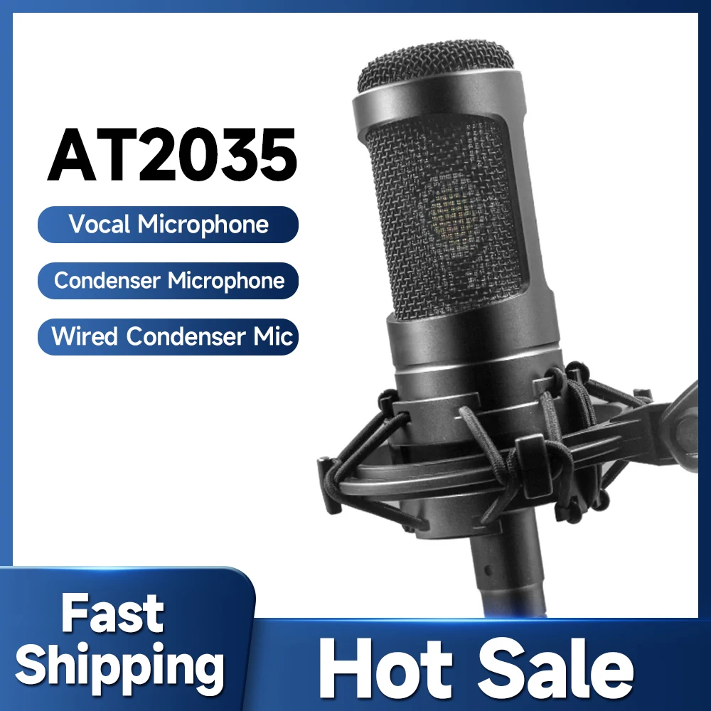 

AT2035 Large Disphragm Studio Cardioid Condenser Microphone, Perfect for Studio, Podcasting & Streaming, XLR Output