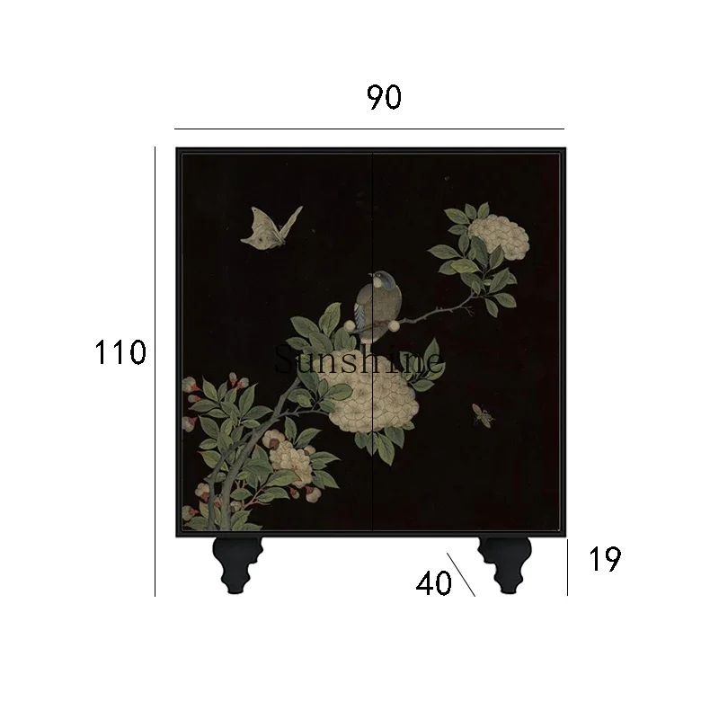 الزهور والطيور الصينية الرجعية تدخل الباب خزانة الأحذية الخشبية الصلبة خزانة جانبية للممر