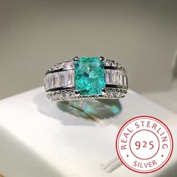 Bague de couple en argent S925 pour femme, émeraude, princesse Paraiba, double diamant, cristal, fiançailles, cadeau de bijoux pour les travailleurs, mode