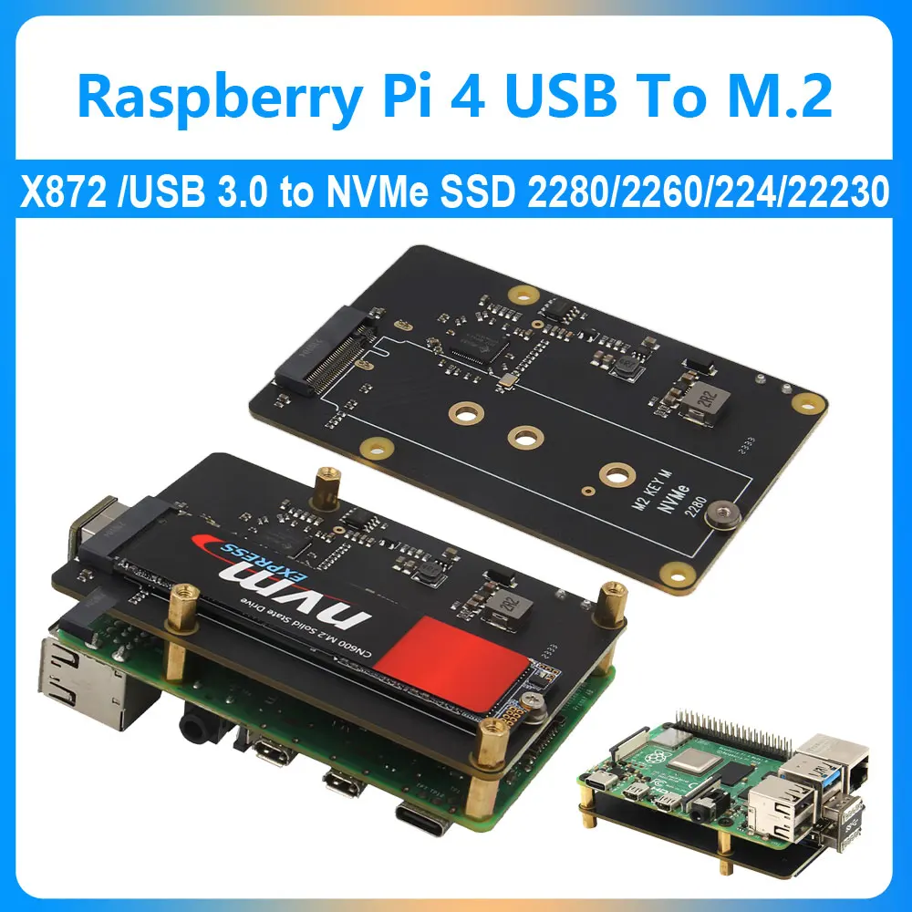 Raspberry Pi 4 USB3.0 To M.2 NVMe SSD Expansion Board X872 NAS Support Boot From SSD Size 2280/2260/2242/2230