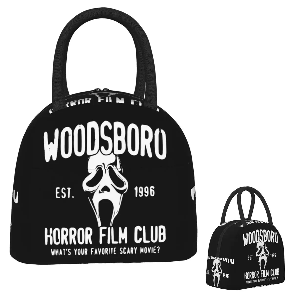 

Scream Woodsboro Film Club Изолированная сумка для обеда для женщин и детей Портативные коробки для еды Термальный ланч-бокс Tote