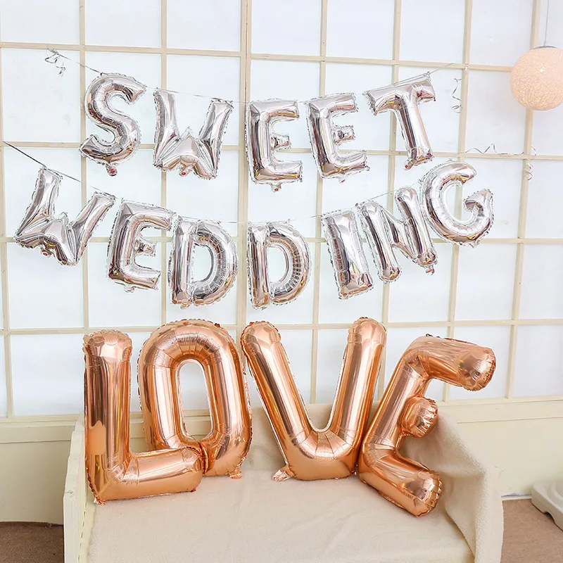 Skinny Medium Letter LOVE Balloon Champagne Gold Silver Aluminum Film Balloon Wedding Accessories 32-Inch