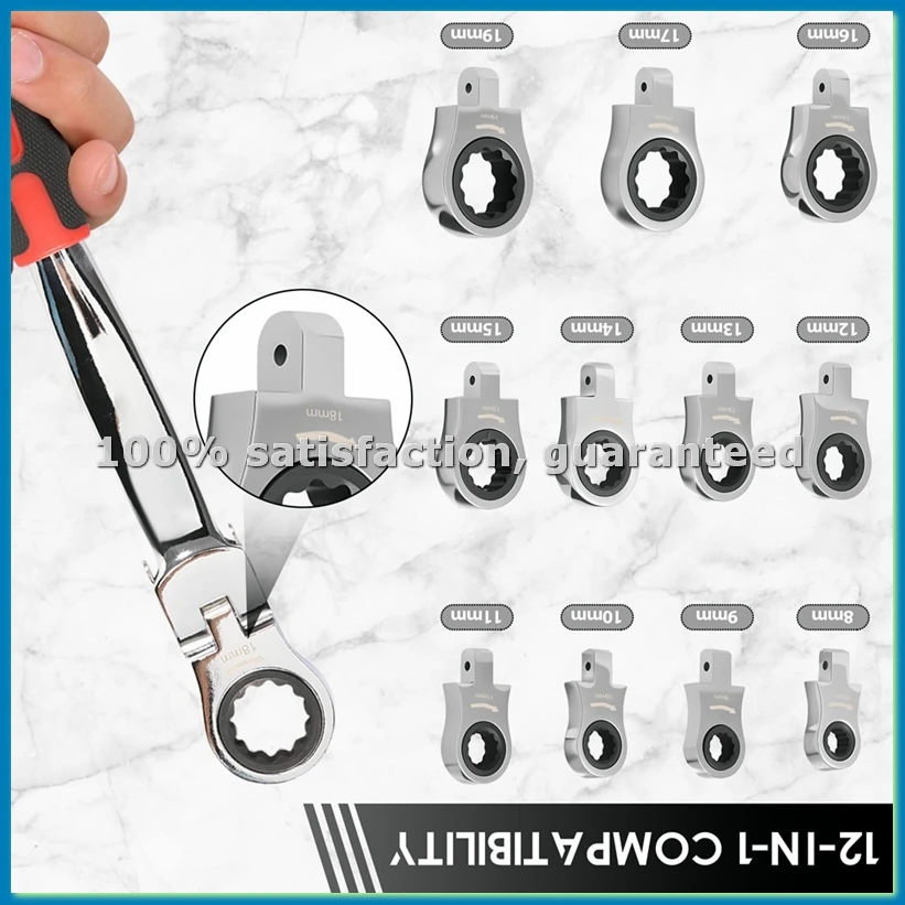 

Flex Head Ratcheting Wrench Set, 8-19mm Metric Ratchet Wrench Tool with Interchangeable Heads & Storage-A32R