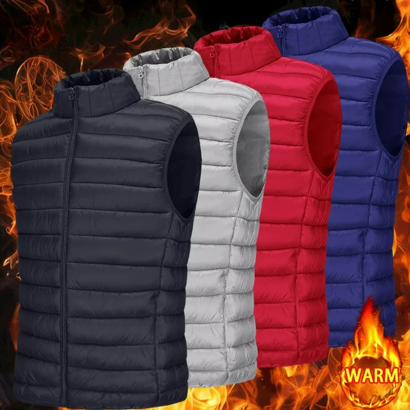Autumn Men's Casual Vest Lightweight Sleeveless Jacket Full Zipper Outerwear Vest Outdoor Down Vest with Pockets