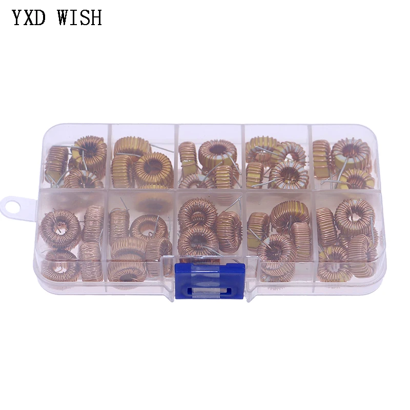 50pcs Toroid Core Inductor Kit 10uH 22uH 33uH 47uH 56uH 68uH 100uH 220uH 330uH 470uH Inductors Set Winding Magnetic Inductance