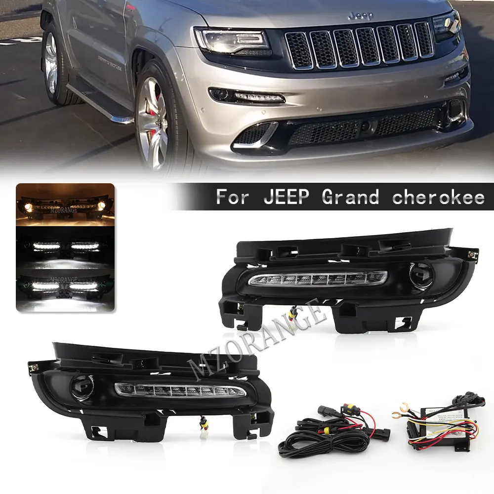 LED DRL Daytime Running Lights For Jeep Grand Cherokee SRT8 2012 2013 2014 2015 2016 Fog lights cover Headlights car accessories