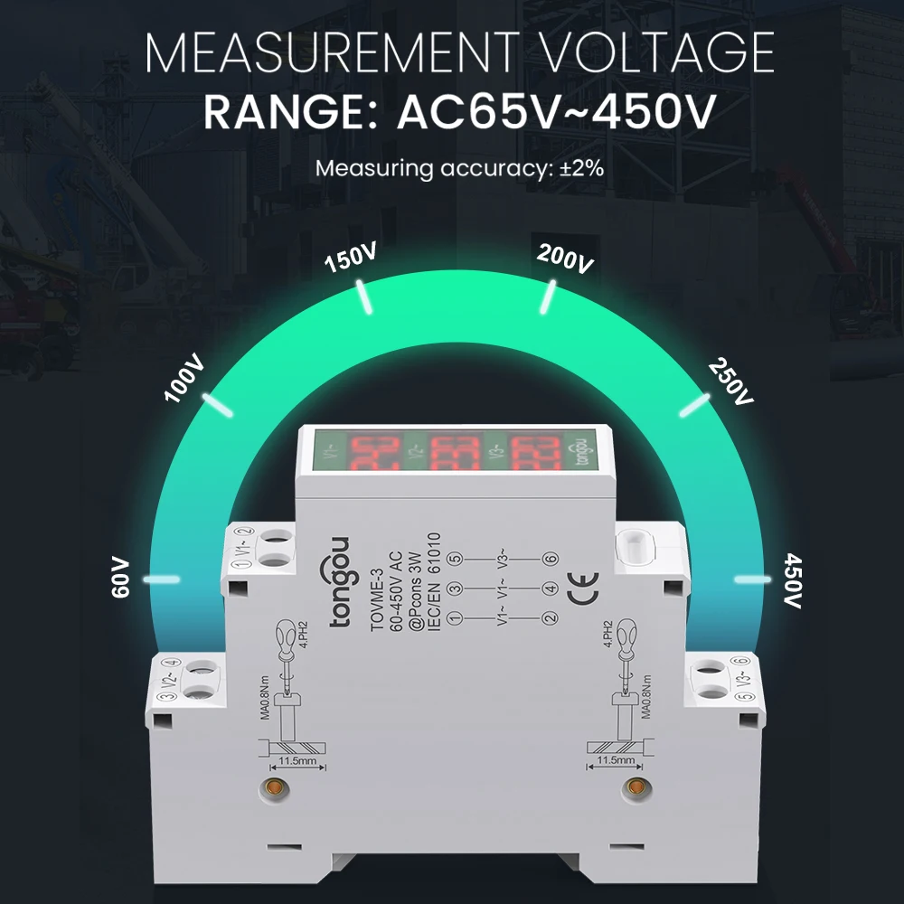 Din Rail 18mm Voltage Meter AC 80-500V 220V 380V Single Three Phase Modular Voltmeter Indicator LED Digital Display Detector