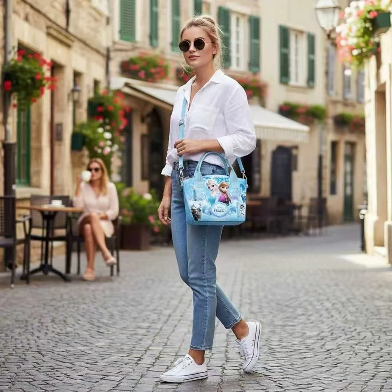 حقيبة يد ديزني فروزن آنا وإلسا، حقيبة كروس نسائية عصرية ذات سعة كبيرة وحزام كتف قابل للتعديل، حقيبة تخزين المكياج