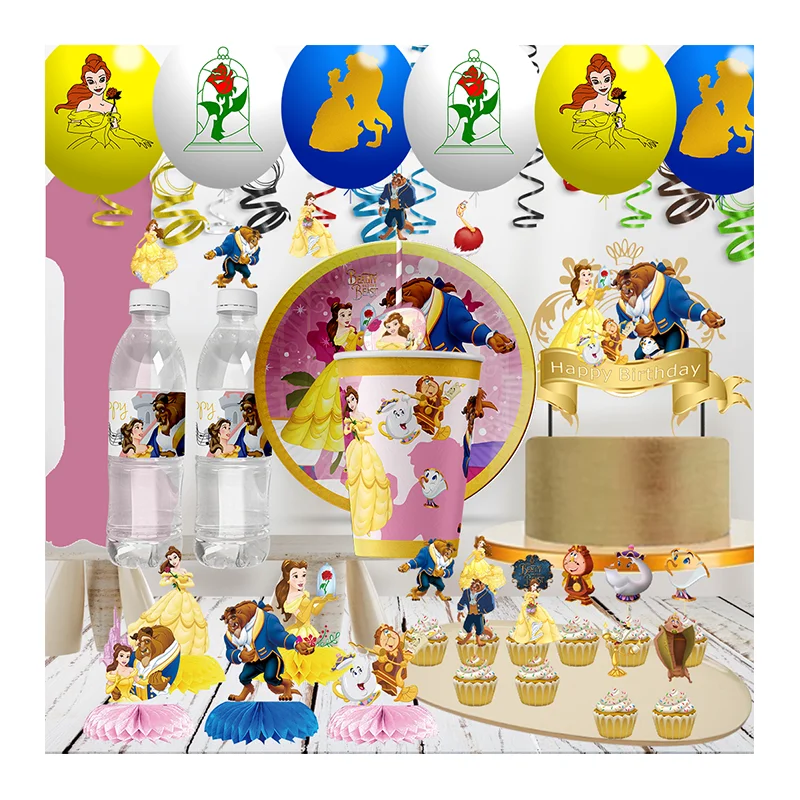 Beauty and the Beast Disposable stickers tableware birthday party  Decorations for a Magical Disney Themed baby shower supplies