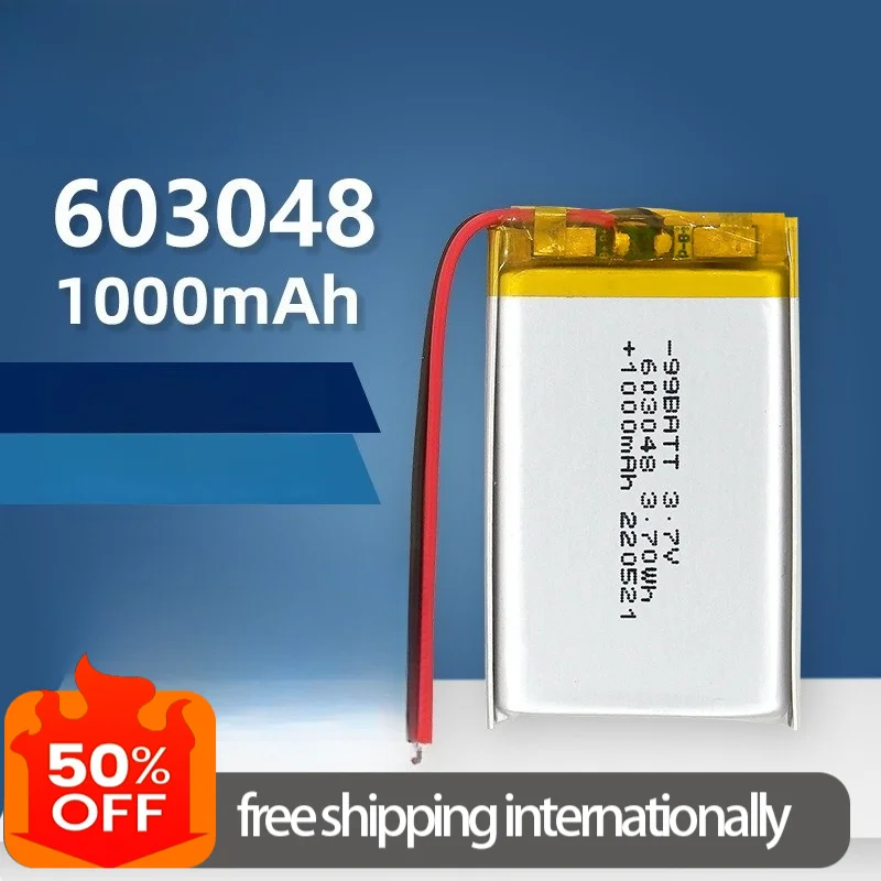 3.7V 1000mAh 603048 Lithium Polymer Rechargeable Li-Po Battery for MP4 GPS Bluetooth Headset Speaker LED Light Purifier
