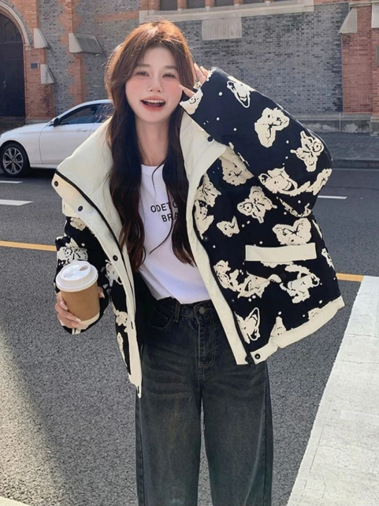 Women's Clothing High-end Plus Size Down Jacket Winter Warm New Hooded Loose White Duck Down Outerwear Quilted Pockets Coats