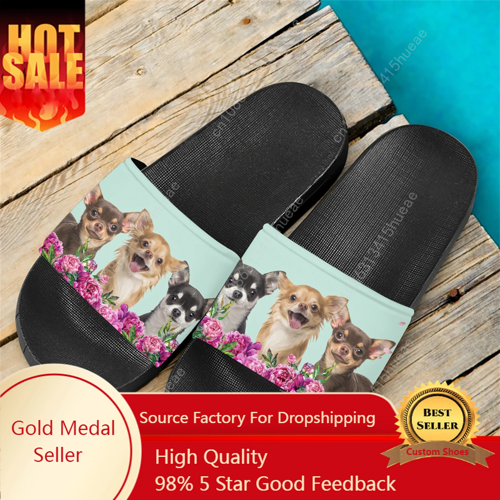 

New Soft Sole Sandals Couple Home Outdoor Slippers Summer Chihuahua Printing Unisex Bathroom Bedroom Flat Slides Female Gift