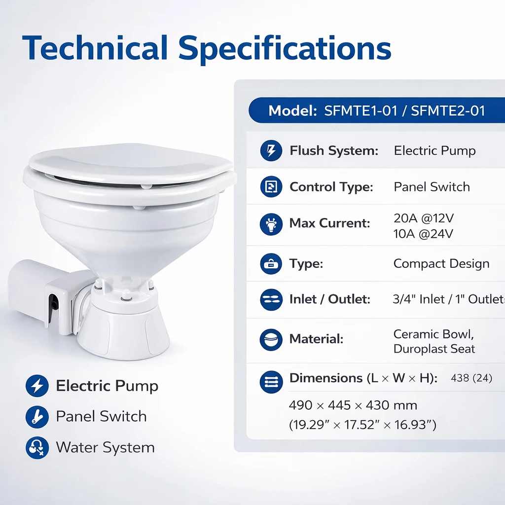 Marine Electric Toilet 12V 24V Compact Boat RV Toilet with Macerator Pump