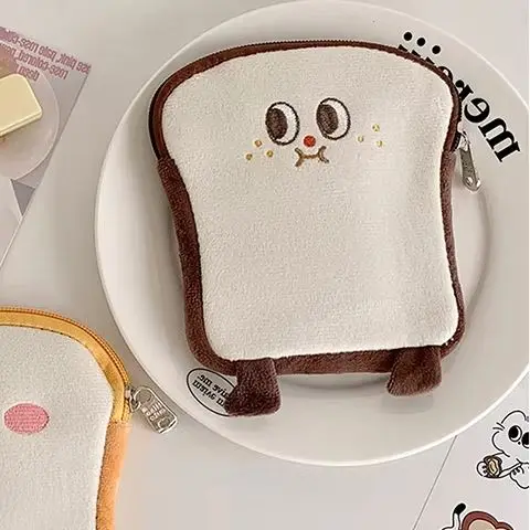 

Плюшевая настольная сумка для хранения на тему мультфильмов, плоский и мягкий дизайн тостов, идеально подходит для студенческих канцелярских принадлежностей и ручек