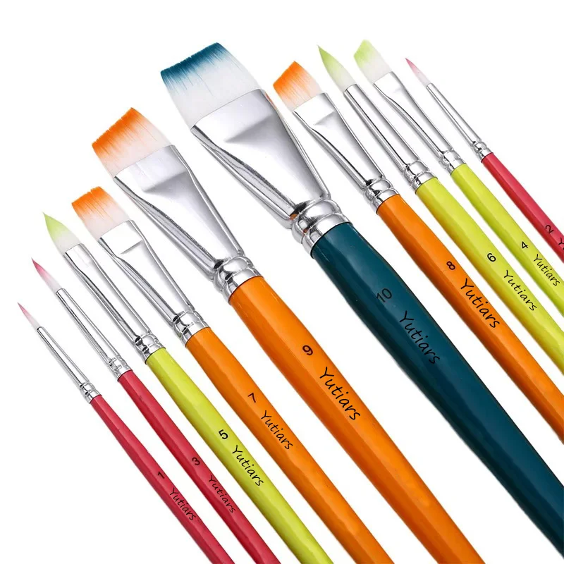 10 Pcs/Set Flat Body Paint Brushes Set Multifunctional Nylon Hair Painting Brushes Artist Brushes Face Body Paint Brushes