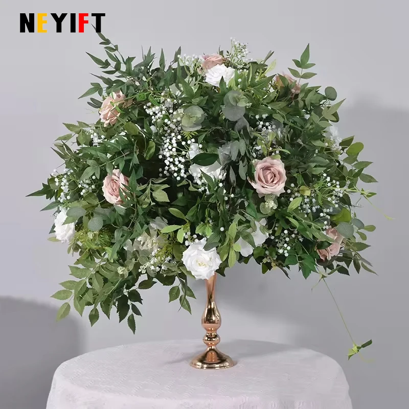 الورد الأبيض الخضرة زهرة اصطناعية الكرة أوراق النباتات الخضراء ترتيب الزفاف الجدول محور الأزهار الكرة مأدبة الدعامة الطرف #5