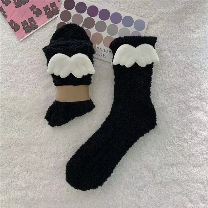 2Pairs Soft Breathable Middle Tube Socks Cotton Long Socks High Quality Stocking For Girls Women Thick Winged Socks Gifts