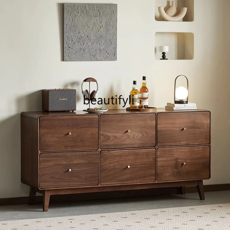 

North America Black Walnut Nordic Solid Wood Chest of Drawers Living Room Home Storage Locker