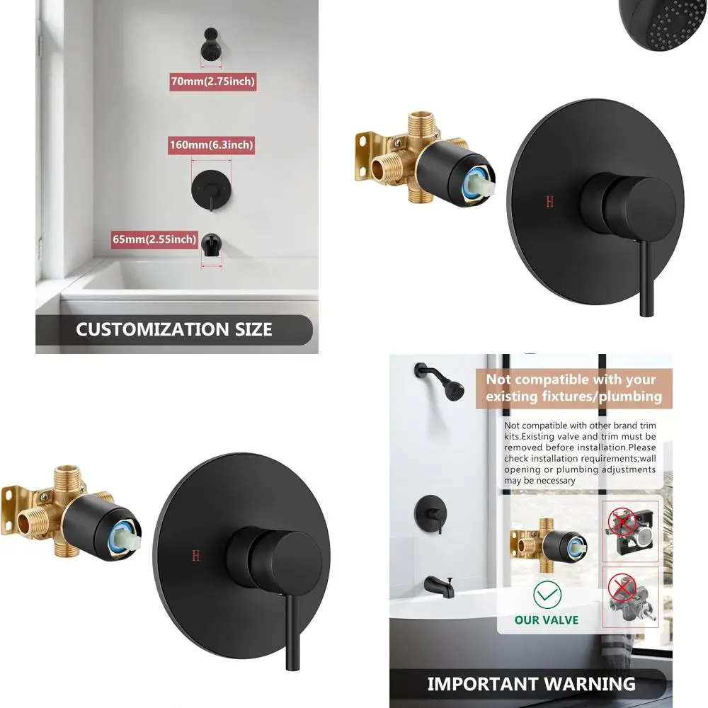 

Matte Black Single-Handle Shower Faucet Set with Shower Head, Includes Valve for Bathtub Shower Trim Kit