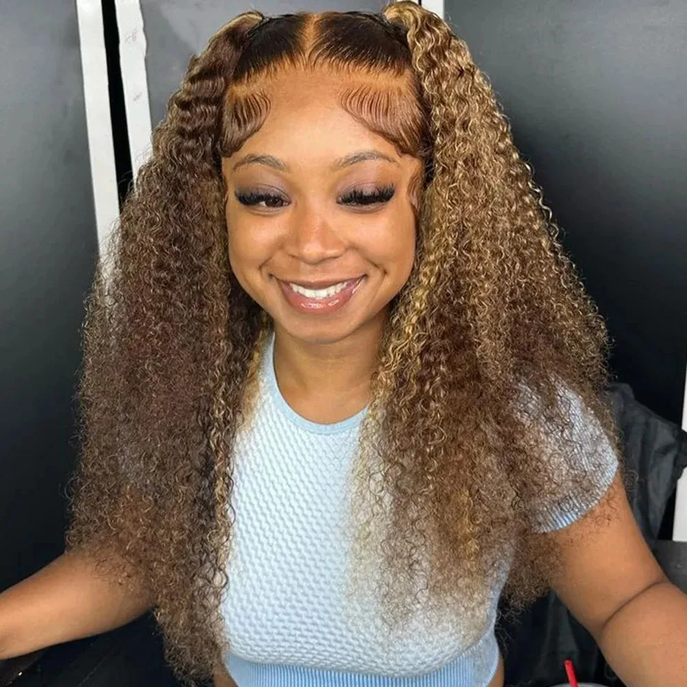 

360 HD Lace Frontal Wig Highlight Ombre Curly Human Hair Wigs 4/27 Colored 4x4 5x5 Deep Wave Lace Closure Wigs For Women 30 Inch