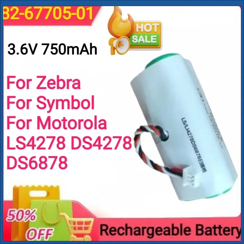 3.6V 750mAh Battery for Zebra for Symbol for Motorola LS4278 DS4278 DS6878 Scanner 82-67705-01 Rechargeable Batteries