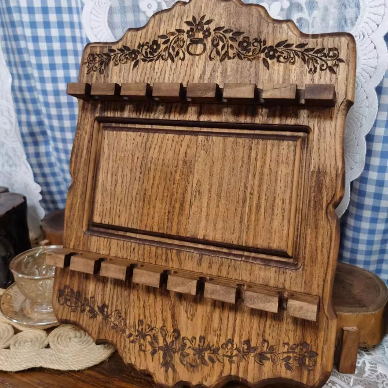 ‌Vintage Wooden Spoon Holder Rustic Home Kitchen Decor Coffee Bar Tableware Organizer Wall Mount Kitchen Storage Rack for Cafe