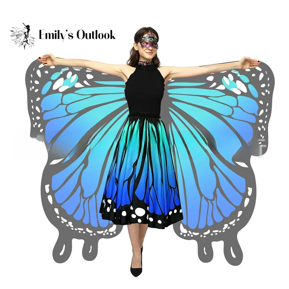 Halloween Butterfly Costume Wings Set with Skirt for Women One Side Print with Mask and Antenna Headband Fairy Party Accessory