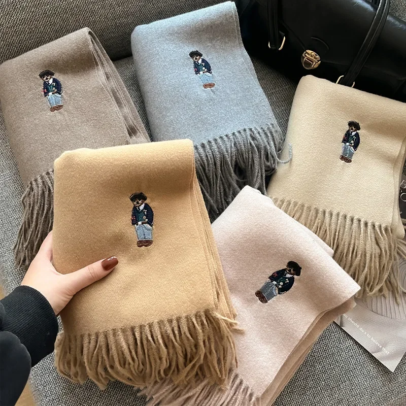 2023Winter New Imitation Cashmere Women's Scarf Embroidered Pattern for Warmth CottonContaining Warmth Couple Style Tassel Shawl