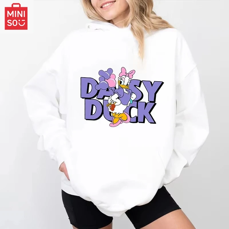 

MINISO no lanyard cute Disney Daisy Duck women's casual sweatshirt autumn loose top personality clothing print hoodie