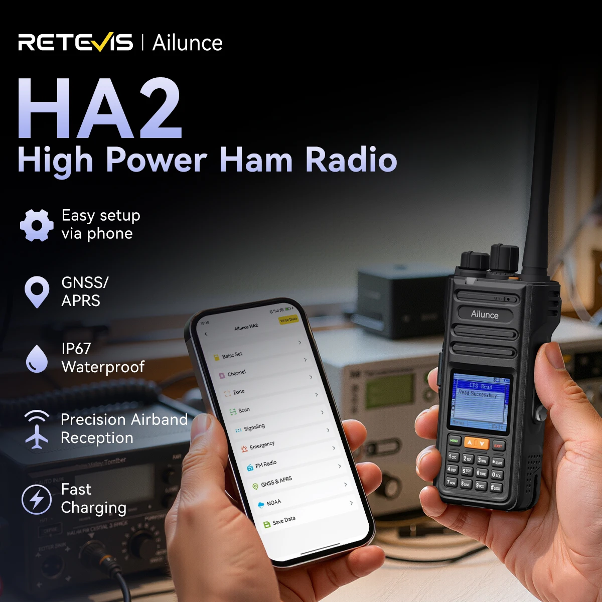 Retevis HA2 Walkie Talkie FPP Dual Band GPS APRS IP67 Waterproof Bluetooth App Programming iOS & Android for Outdoor Business