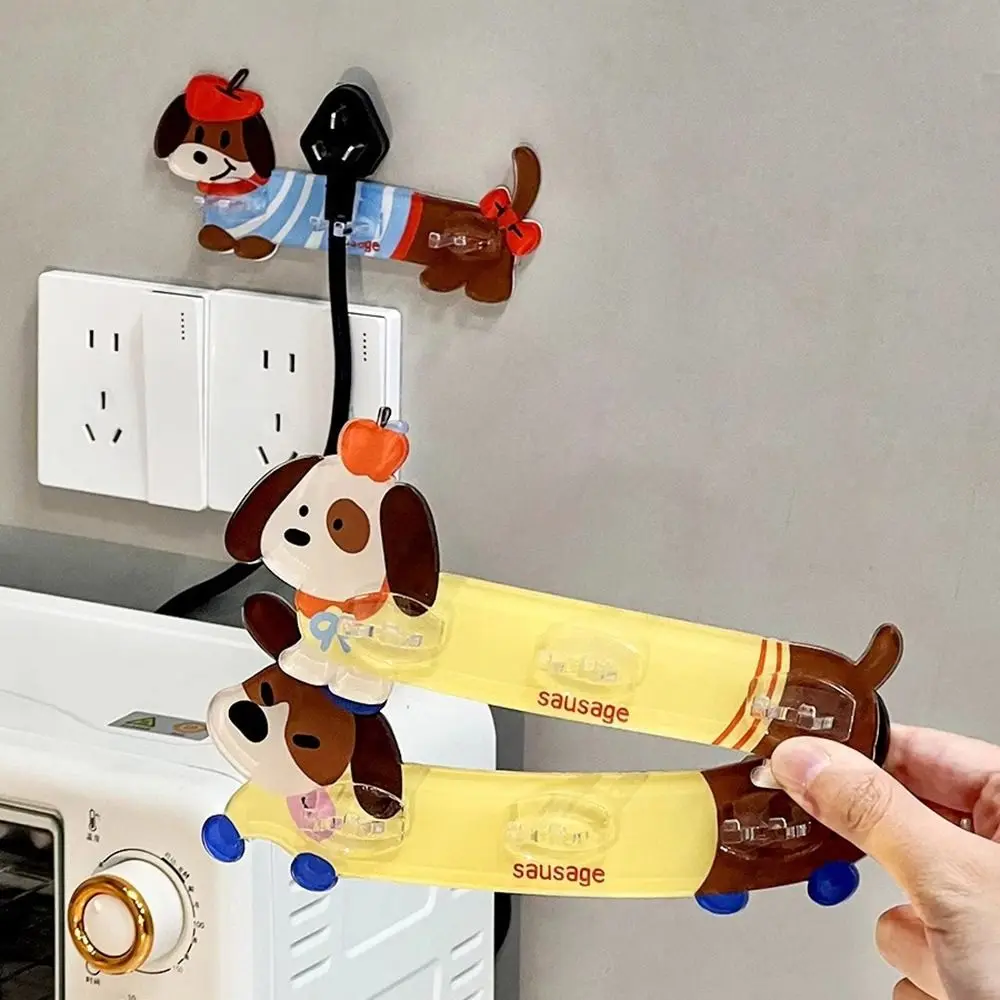Acrylic Dachshund Toothbrush Holder Wall Mounted Waterproof 3 Hooks Bedroom Storage Holder Dopamine Easy To Install