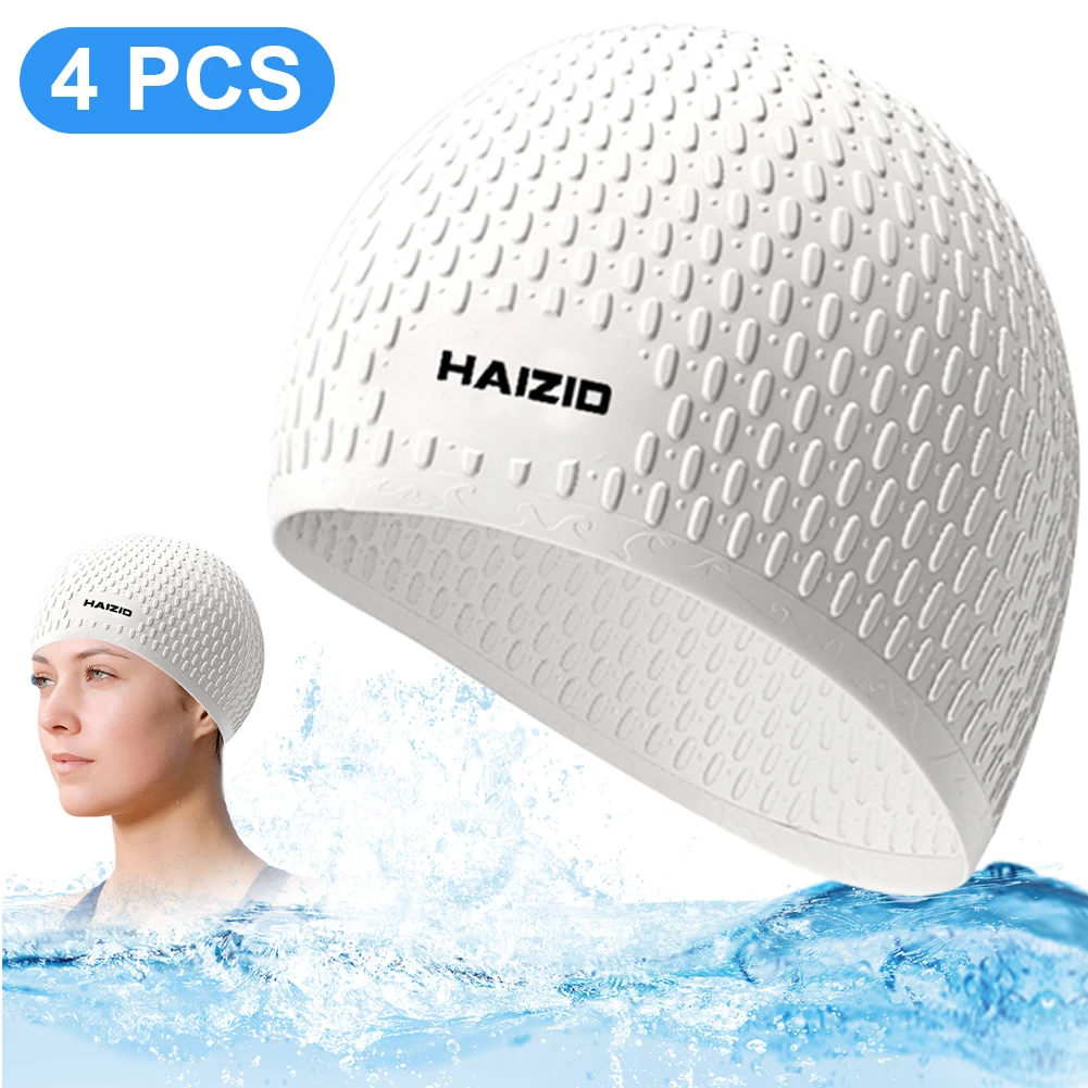 4Pcs Silicone Swim Cap Large Swimming Cap Ear Protection Large Swimming Hat Waterproof Bathing Cap for Braids Curls & Afros