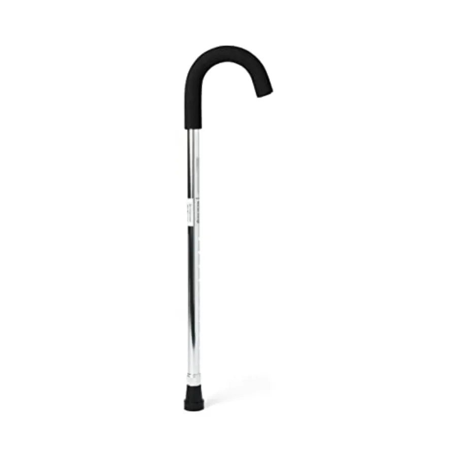 

Medline Standard Aluminum Cane with Contoured Foam Handle Adjustable Height 30-38 inches Chrome - Pack of 6 Ideal Lightweight M