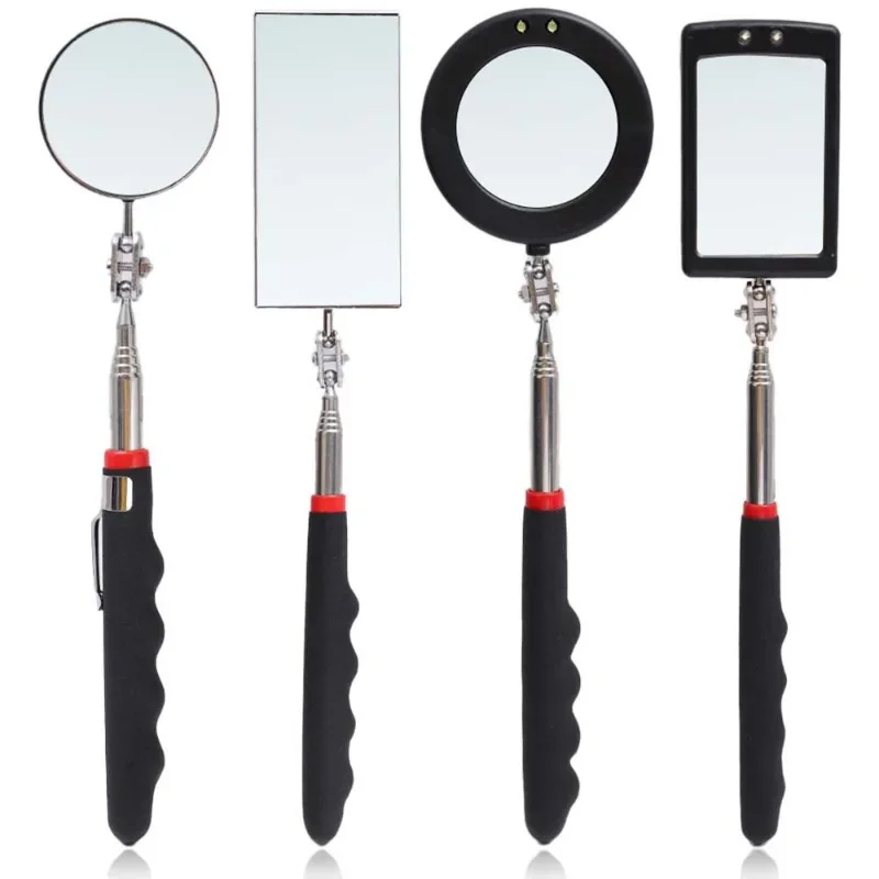 360° Inspection Mirror LED Light Telescoping Mirrors Extend Mechanic Tools Inspection Mirror Telescopic Handle Repairing Tools